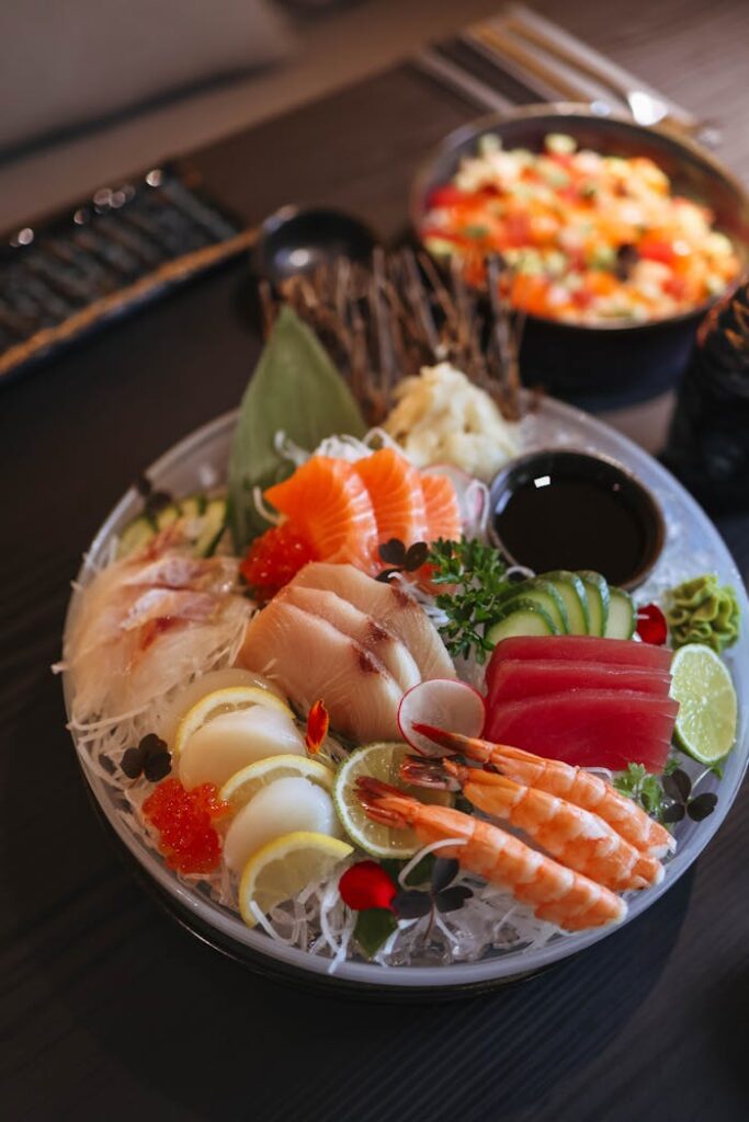 Exquisite Japanese Sushi Platter with Fresh Seafood